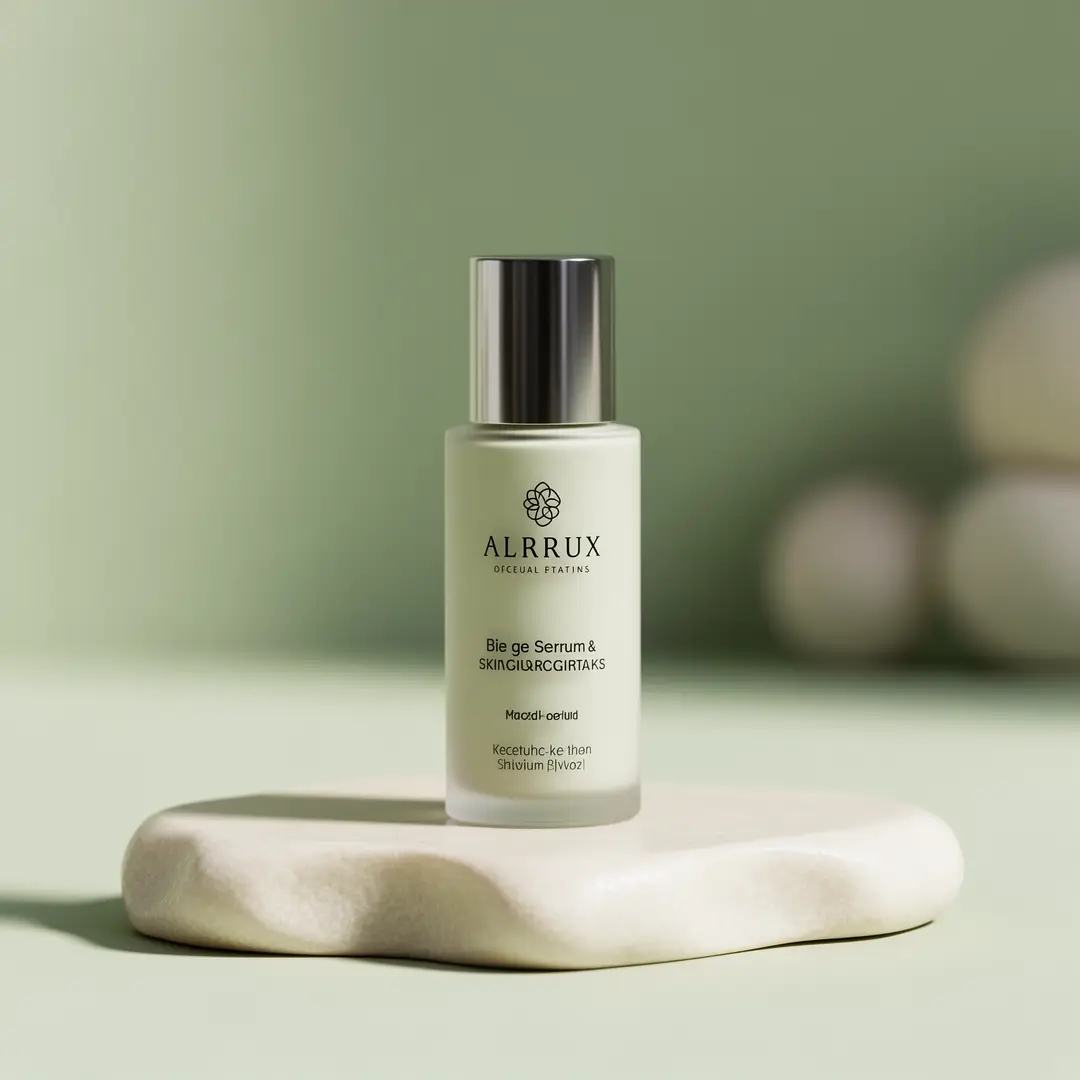 A clean skincare product hero shot with polished materials and a calm, premium color palette.