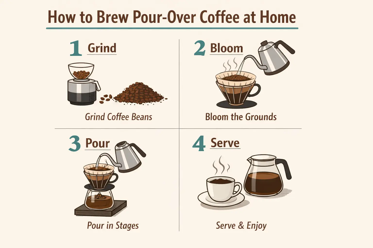 A step-by-step how-to guide diagram with numbered panels and short, clear text callouts.