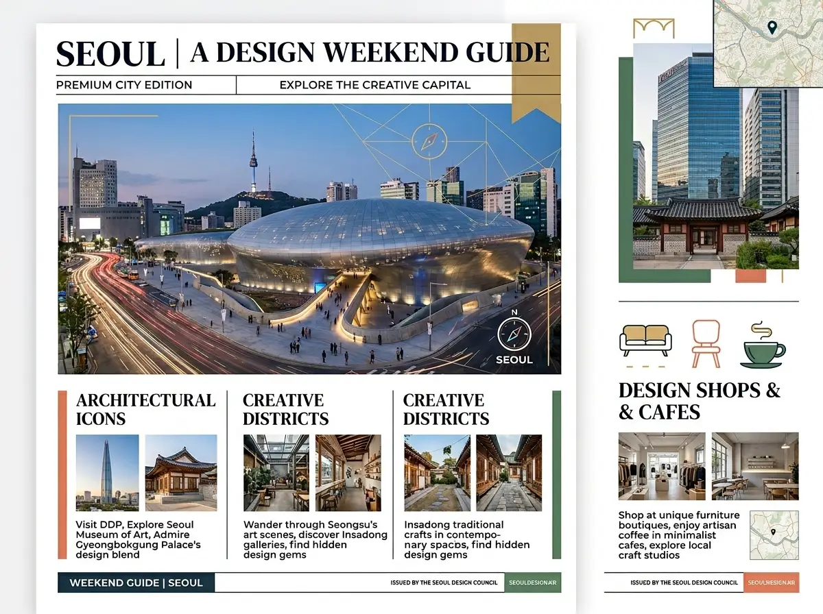 A grounded city guide poster with organized local details and a clean, user-friendly layout.